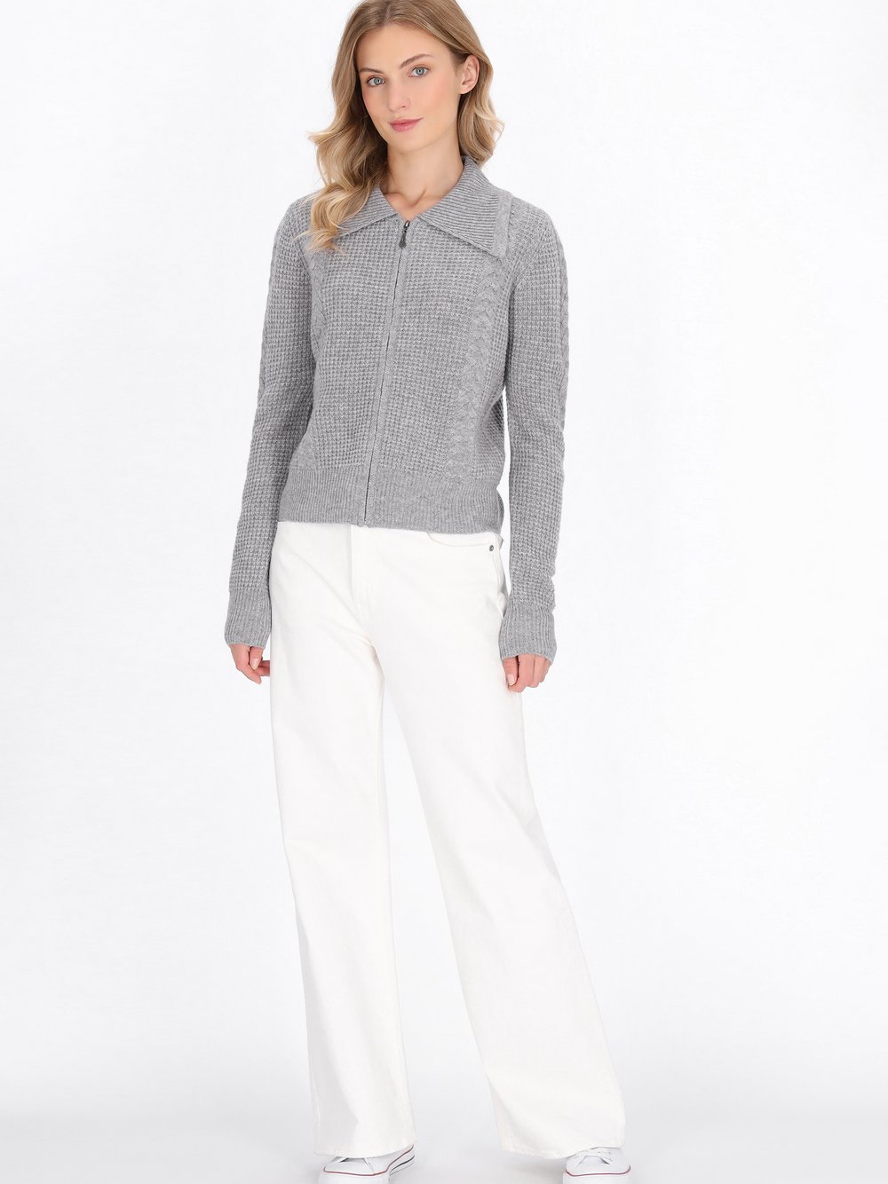 Dreimaster Strickjacke Damen Wolle grau, XL/XXL