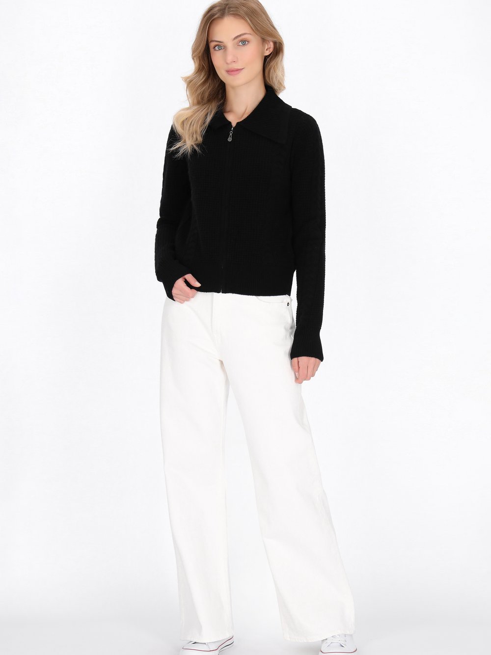 Dreimaster Strickjacke Damen Wolle schwarz, XS/S