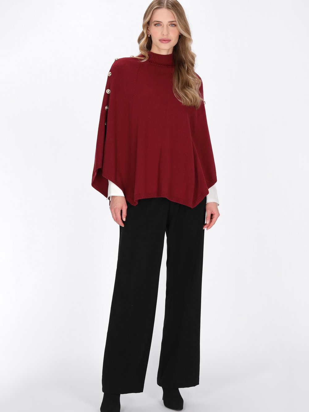 Dreimaster Poncho Damen Viskose rot, M/L