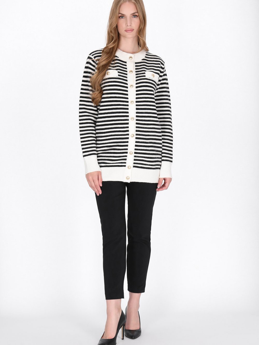 Dreimaster Strickjacke Damen schwarz gestreift, XS/S