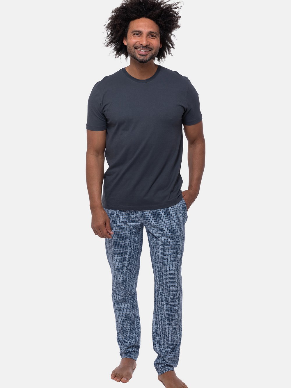 Mey Schlafanzug Herren Baumwolle grau gemustert, L