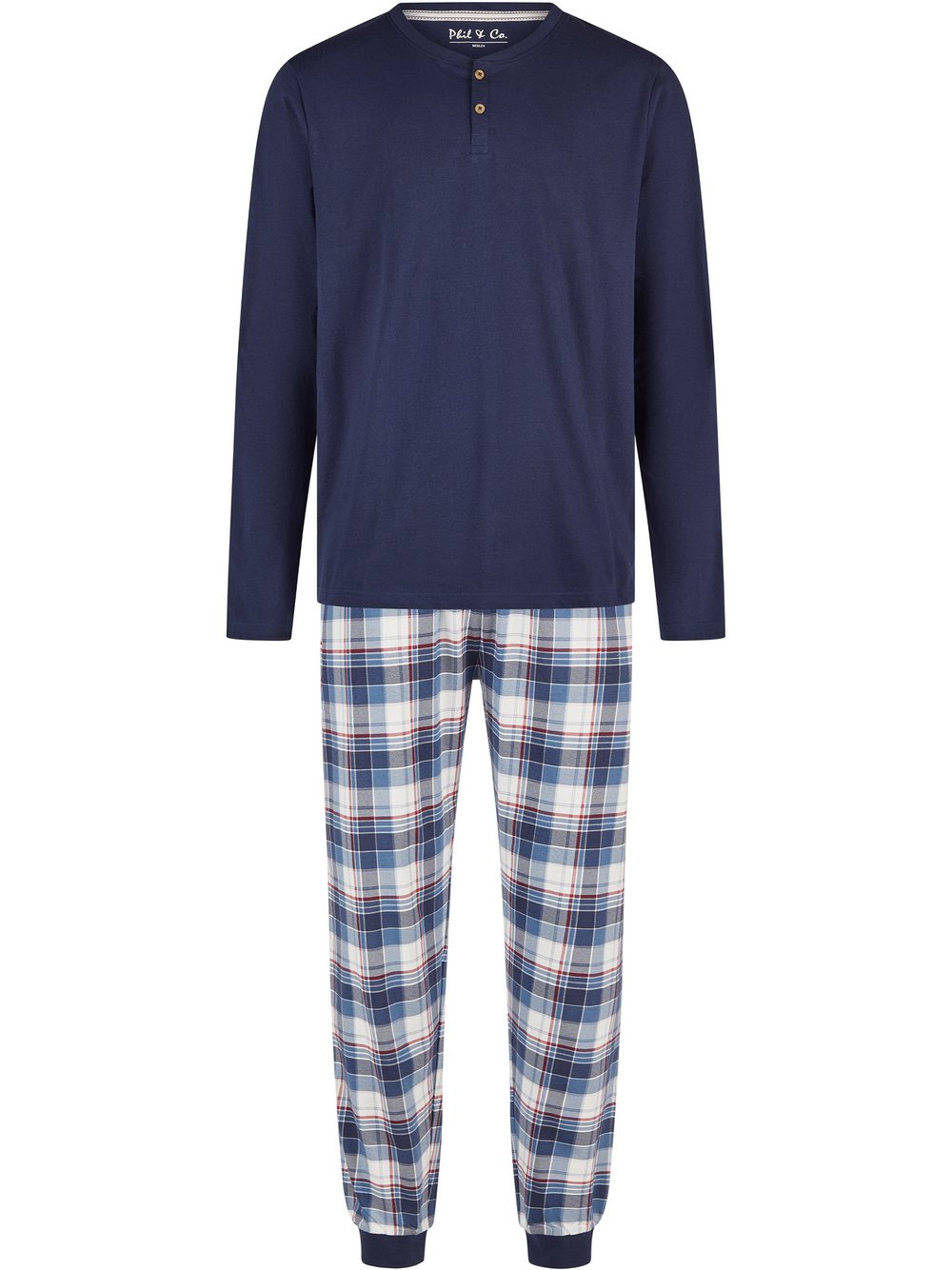 Phil & Co. Berlin Pyjama  Herren Jersey blau kariert, M