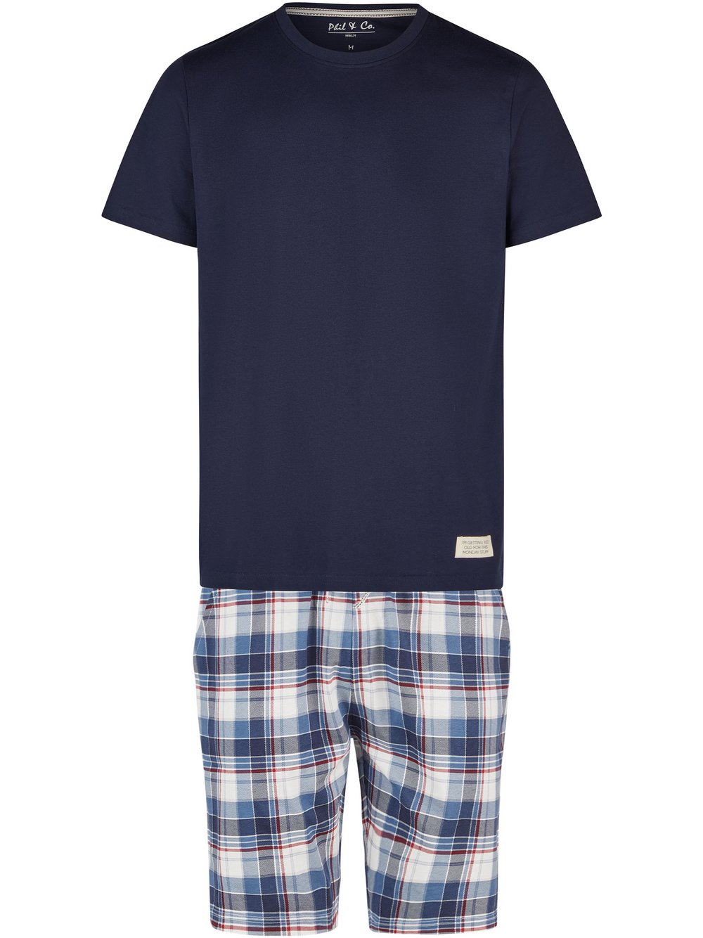 Phil & Co. Berlin Pyjama  Herren Jersey blau kariert, L