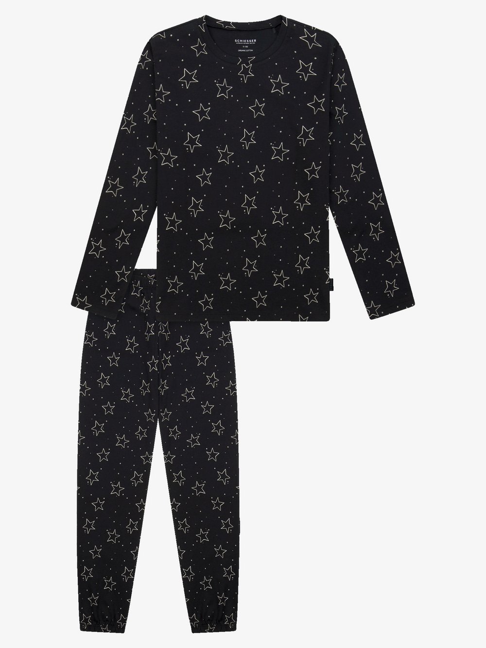 Schiesser Pyjama  Mädchen Baumwolle schwarz bedruckt, 152
