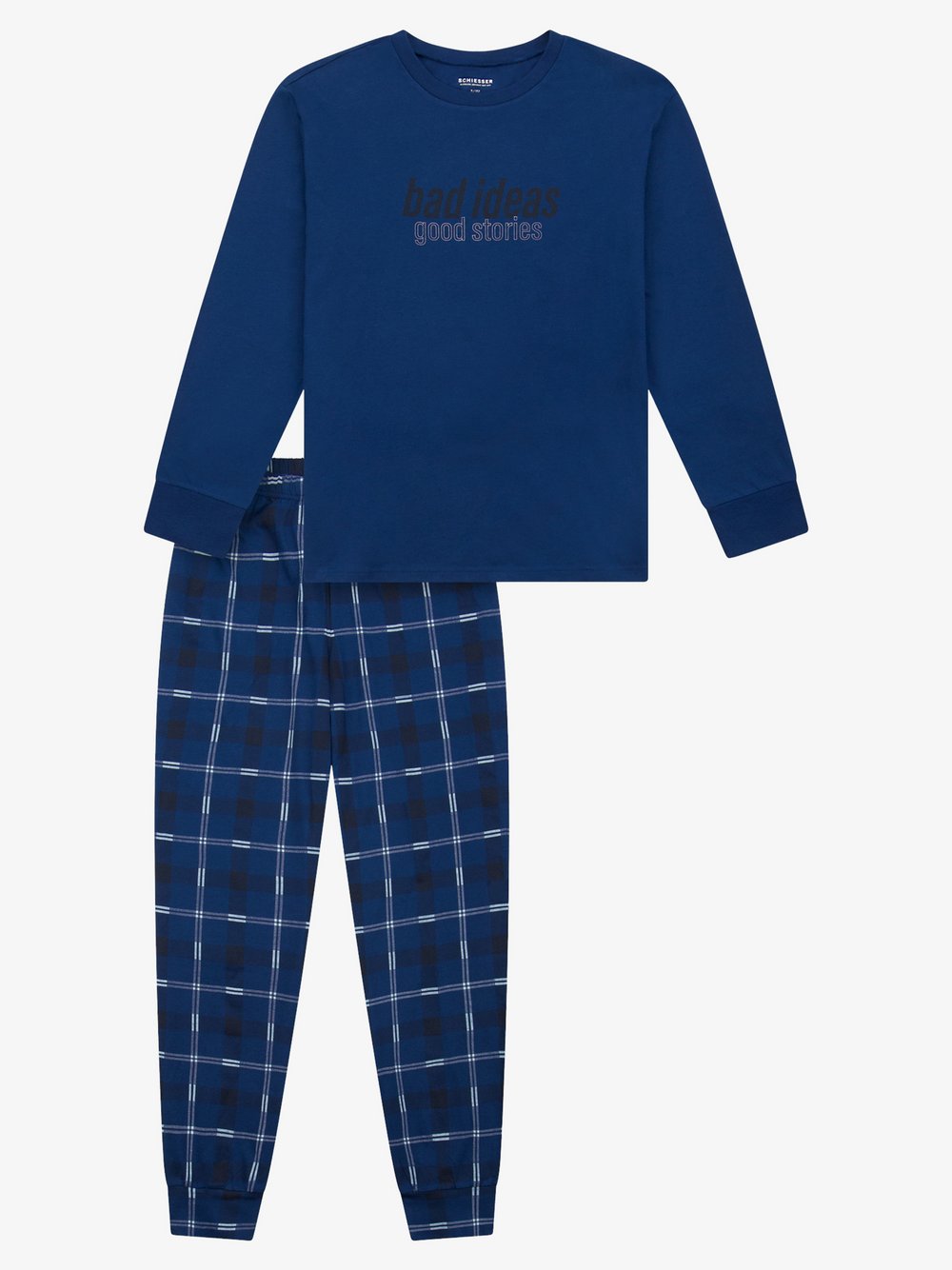 Schiesser Pyjama  Jungen Baumwolle blau bedruckt, 176