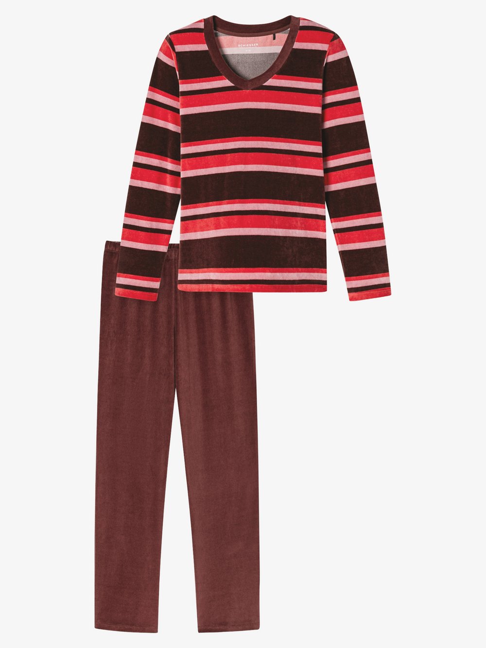 Schiesser Pyjama  Damen Jersey rot gestreift, 36