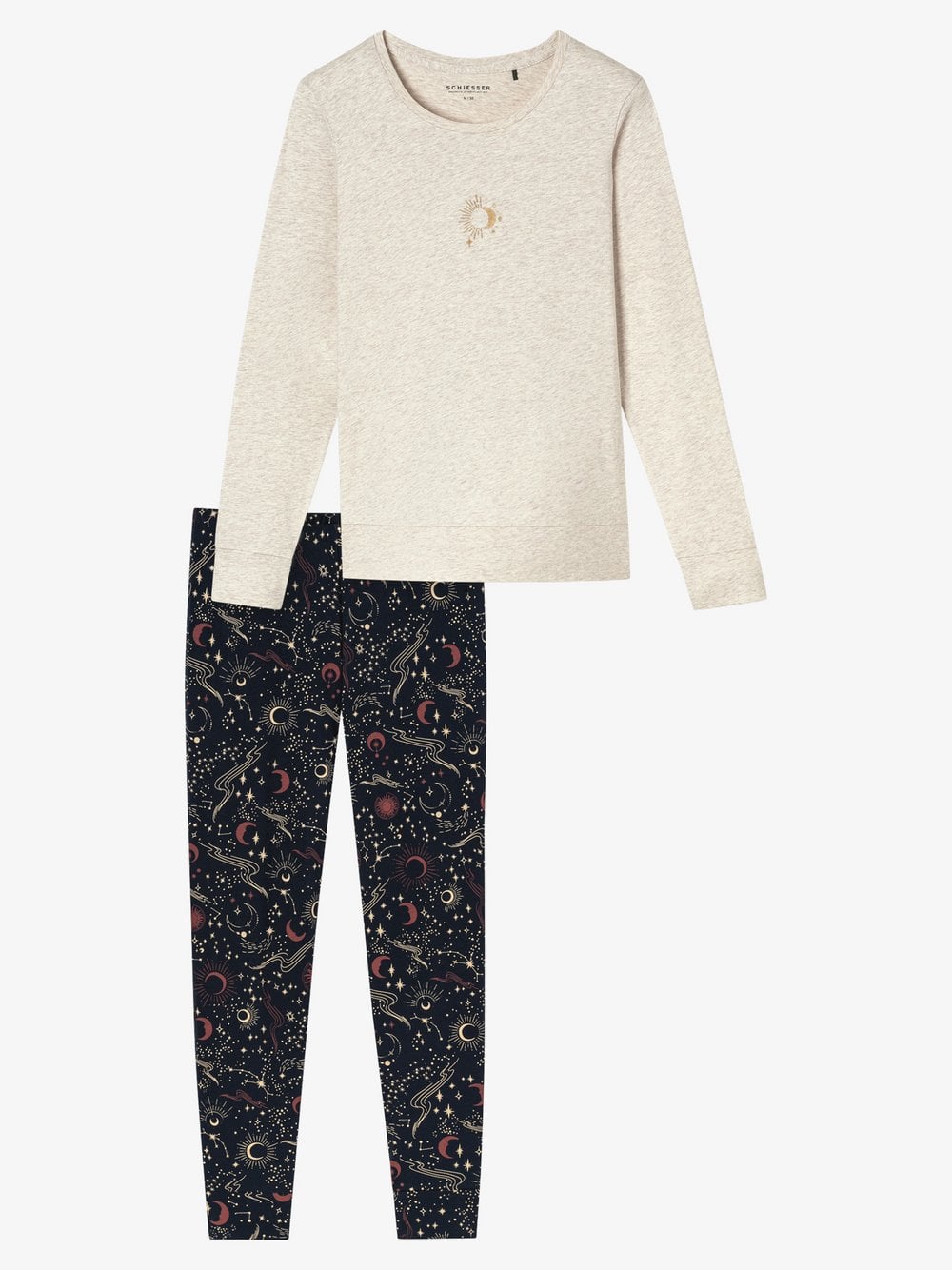 Schiesser Pyjama  Damen Baumwolle beige bedruckt, 48
