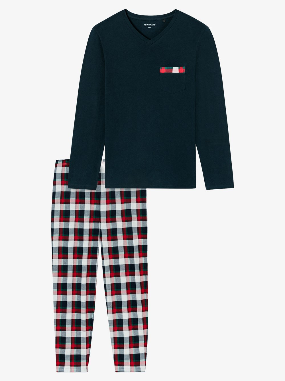 Schiesser Pyjama  Herren Baumwolle blau bedruckt, 50