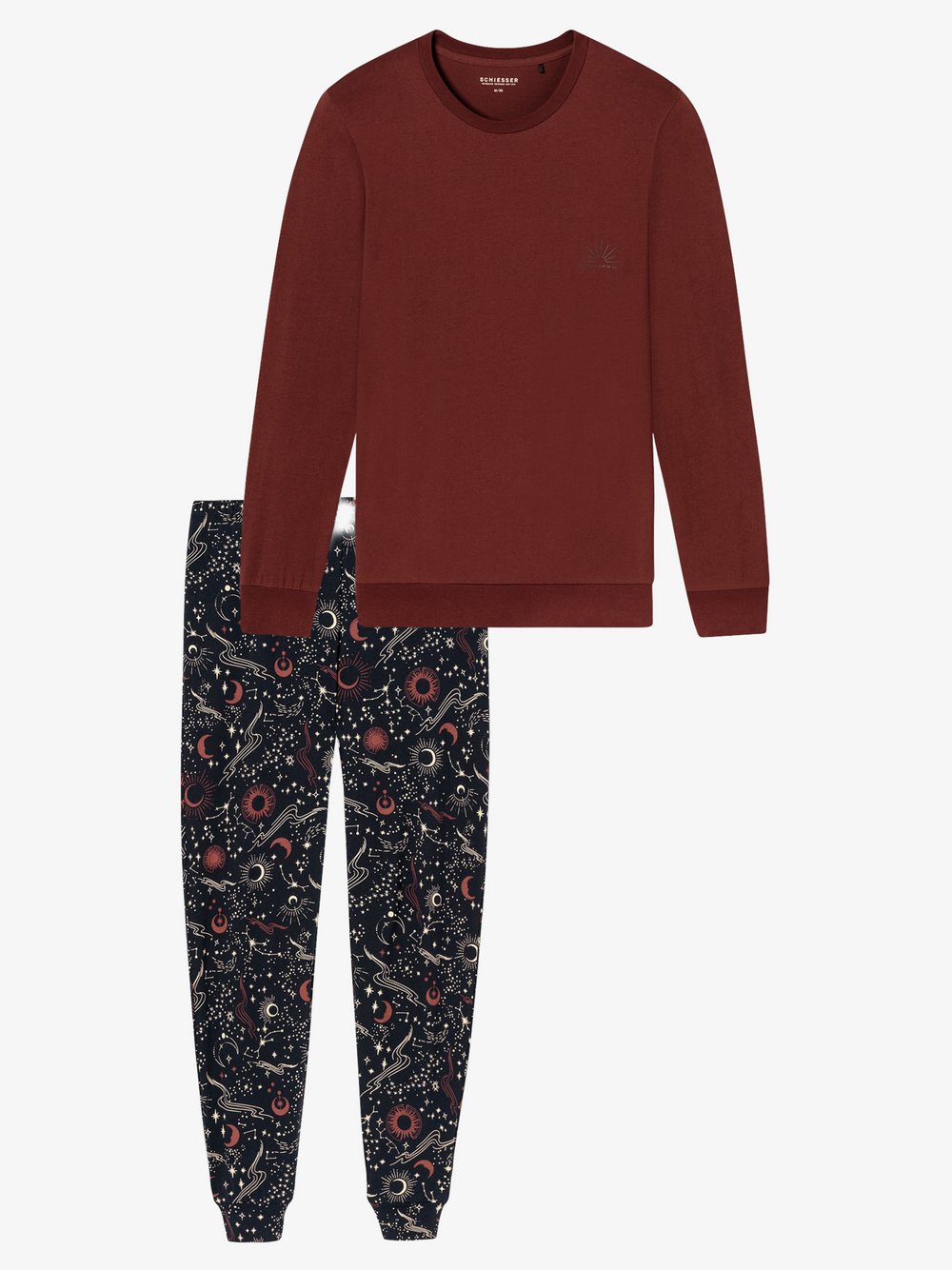 Schiesser Pyjama  Herren Baumwolle rot bedruckt, 50