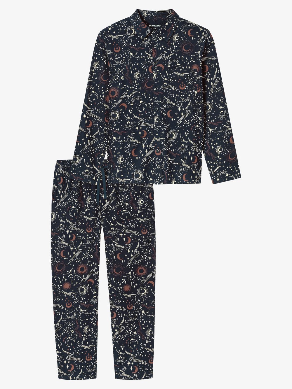 Schiesser Pyjama Herren Baumwolle blau bedruckt, 48
