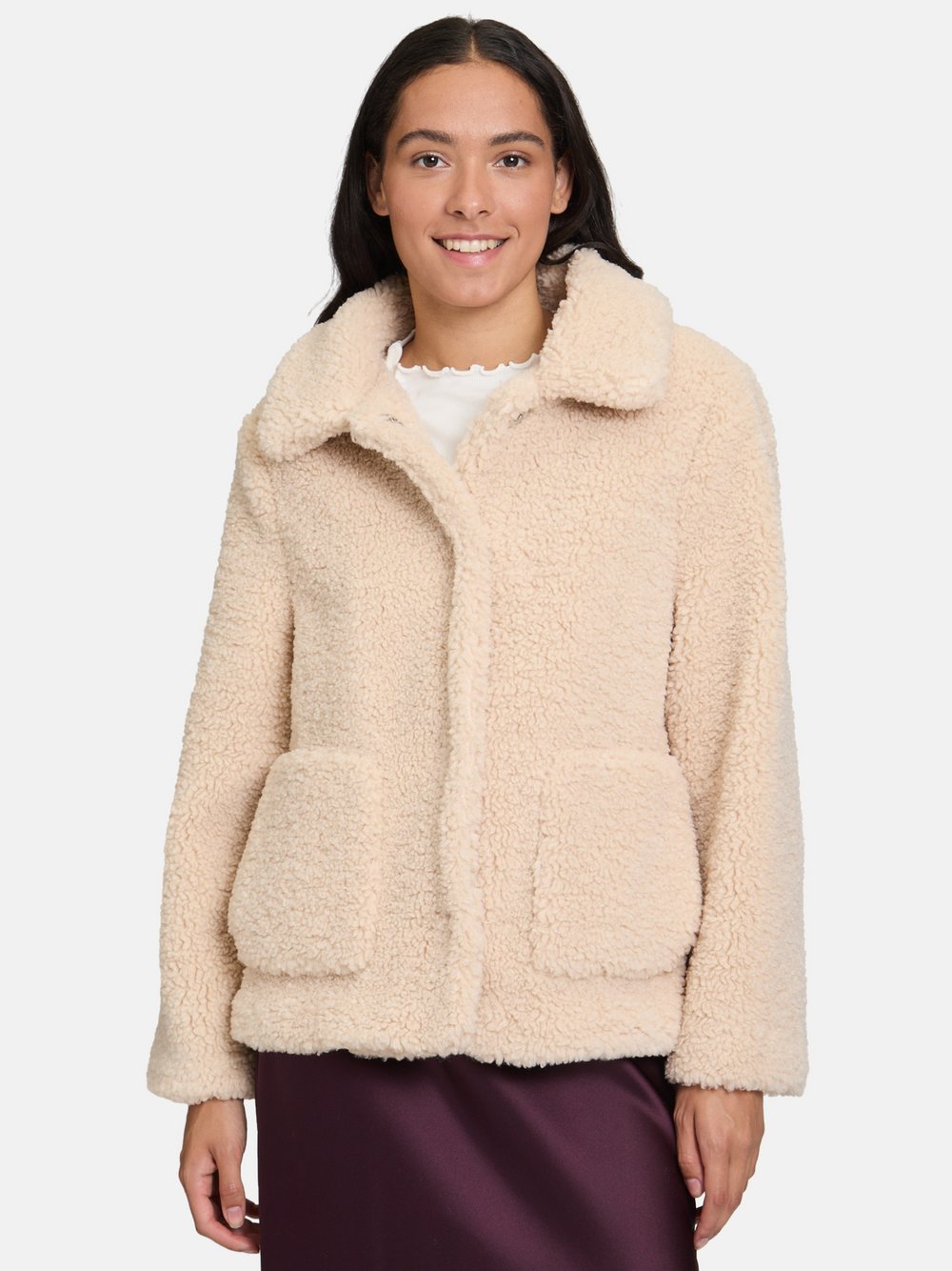 Cartoon Plüschjacke Damen beige, 46