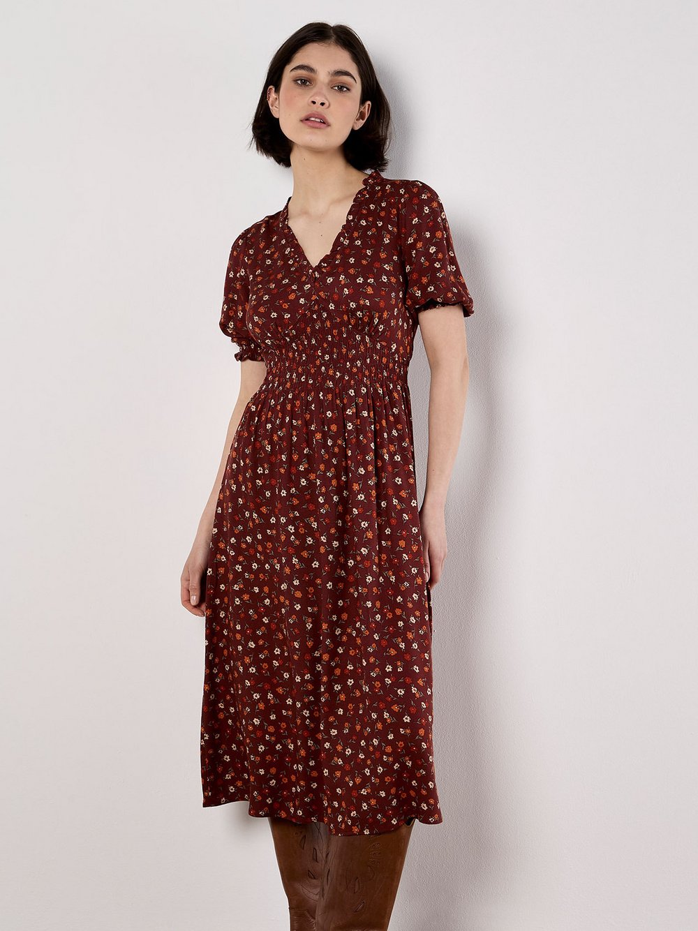 Apricot Midikleid Damen Viskose rot gemustert, 40