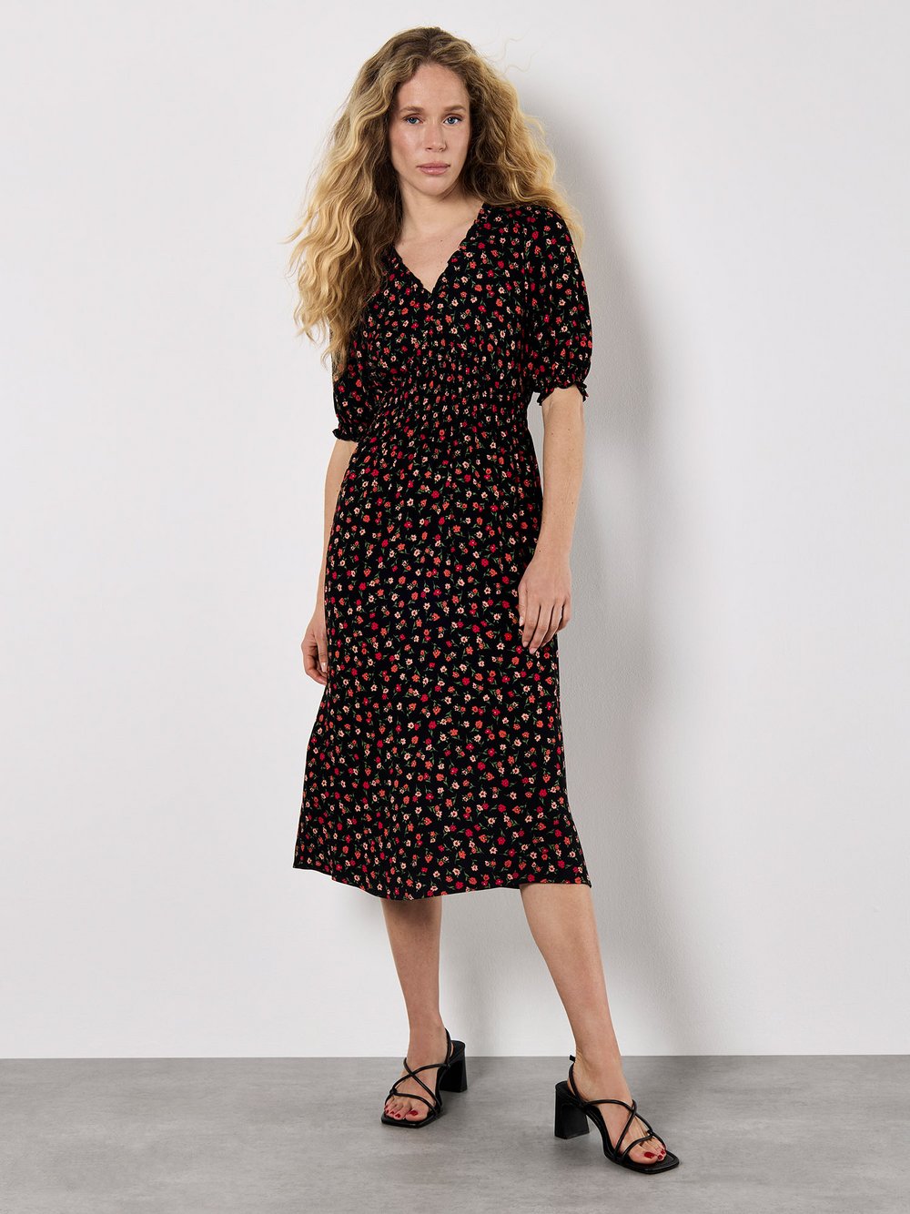 Apricot Midikleid Damen Viskose orange gemustert, 40