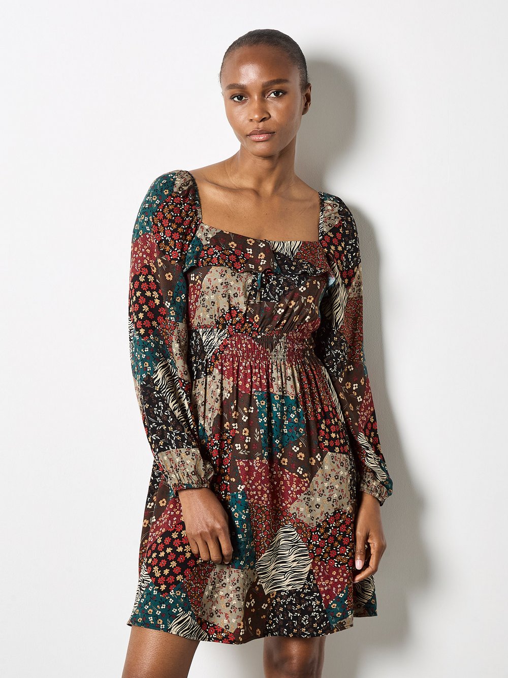 Thumbnail - Apricot Minikleid Damen Viskose braun gemustert, 40