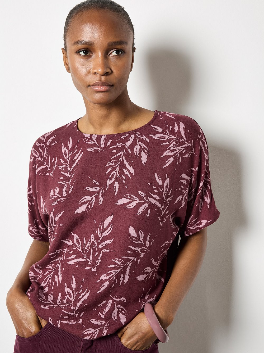 Apricot Shirt Damen Viskose rot bedruckt, 40