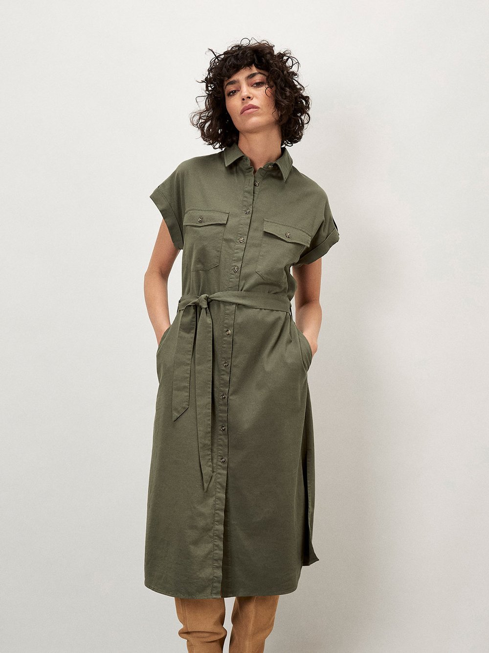 Apricot Midikleid Damen Baumwolle grün, 34