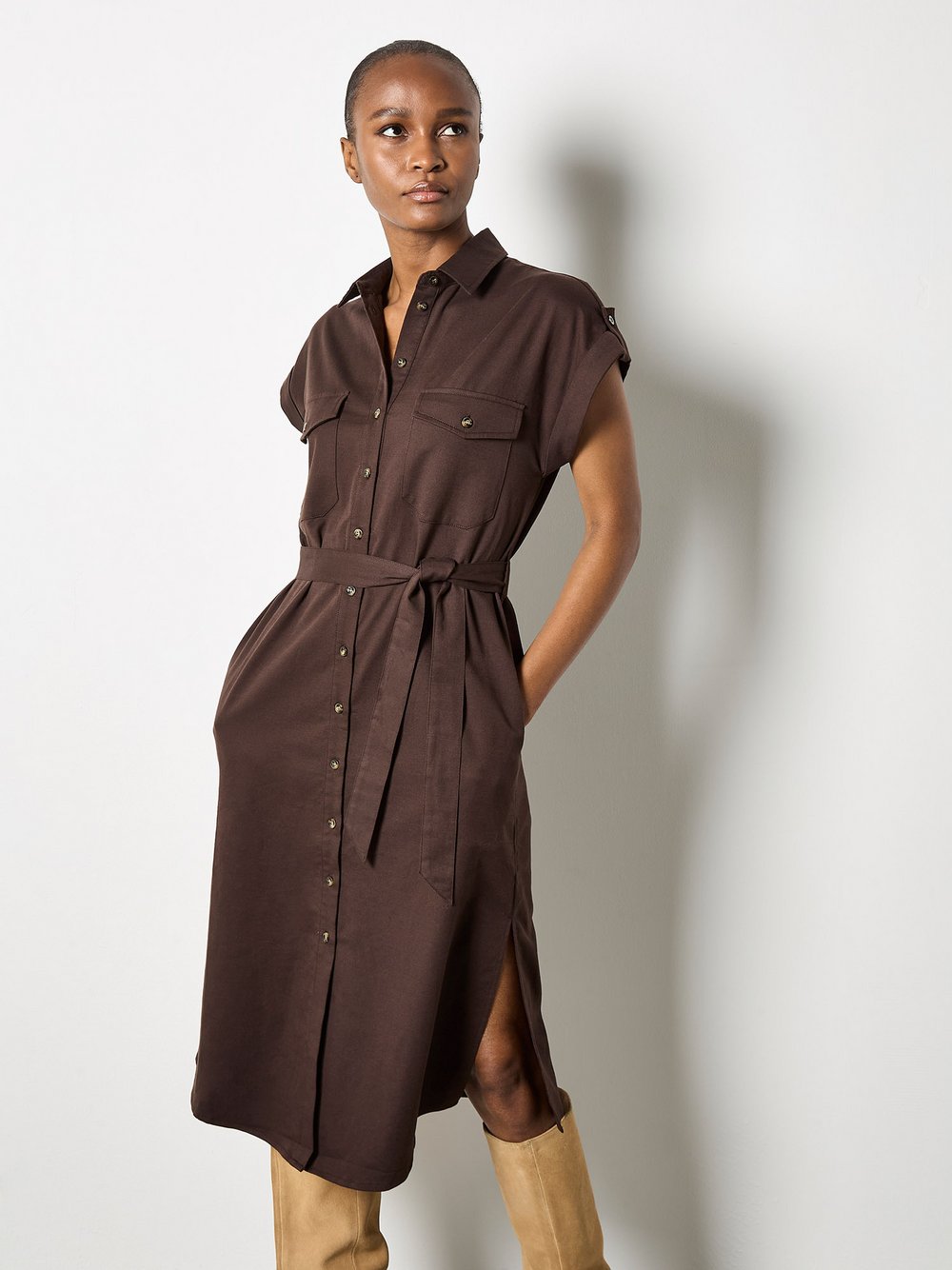 Apricot Midikleid Damen Baumwolle braun, 40