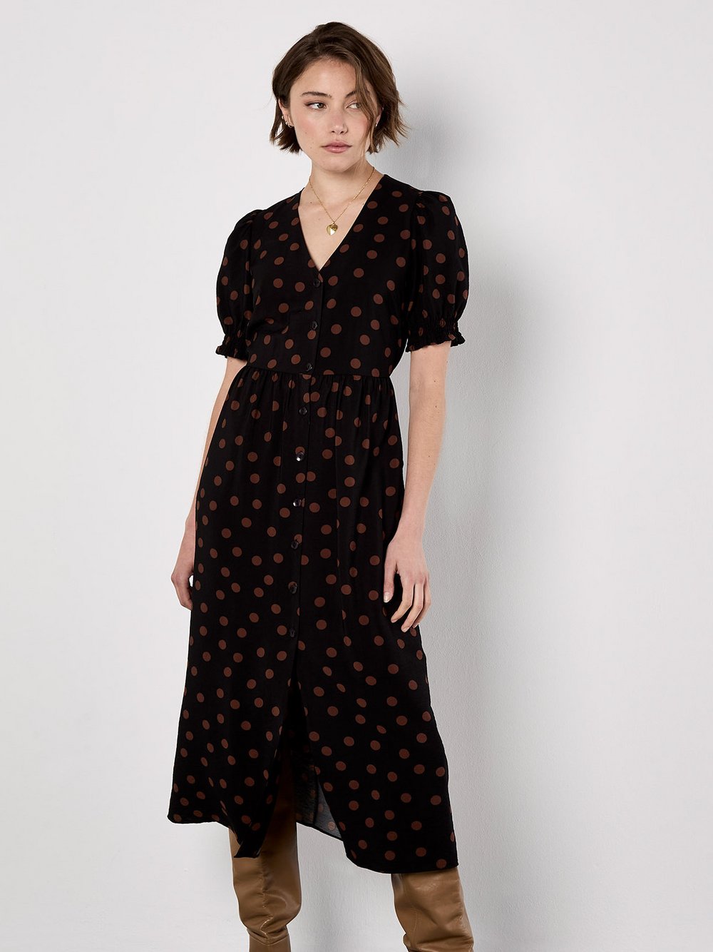 Apricot Midikleid Damen Viskose schwarz, 40