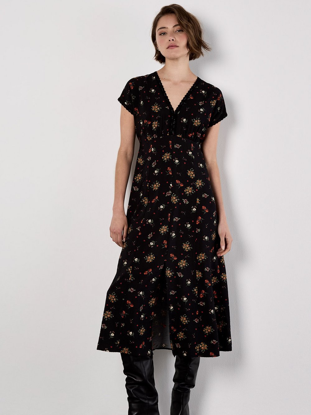 Thumbnail - Apricot Midikleid Damen Viskose schwarz gemustert, 36