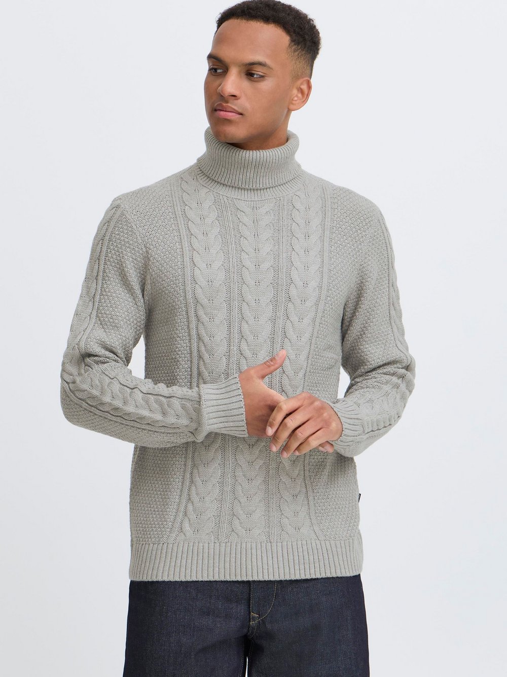 BLEND Rollkragenpullover Herren Textil grau strukturiert, M