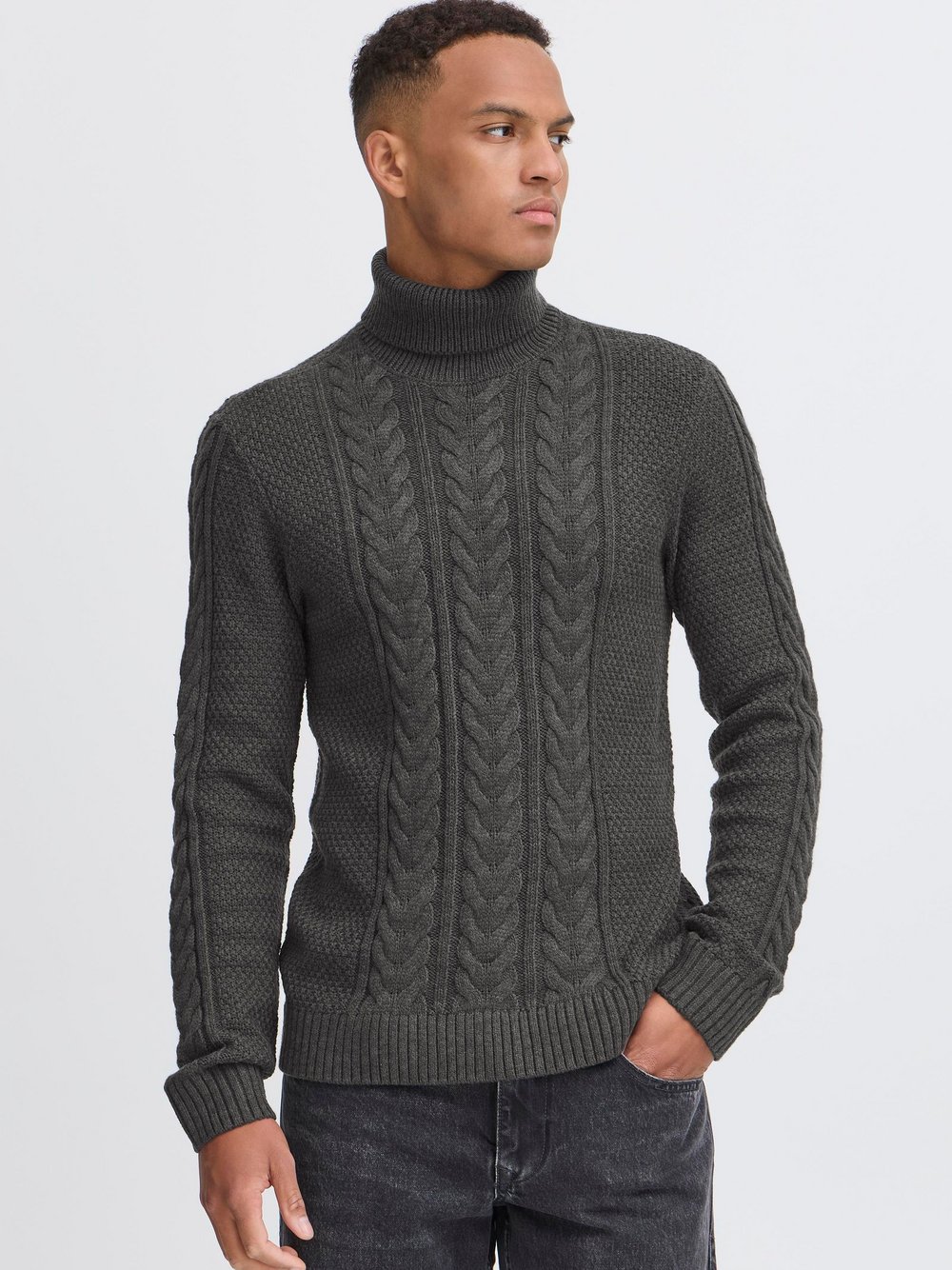 BLEND Rollkragenpullover Herren Textil grau strukturiert, M
