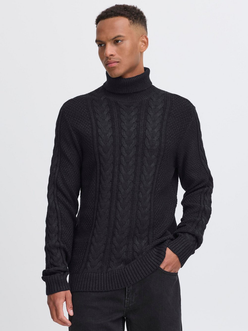 Thumbnail - BLEND Rollkragenpullover Herren Textil schwarz strukturiert, S