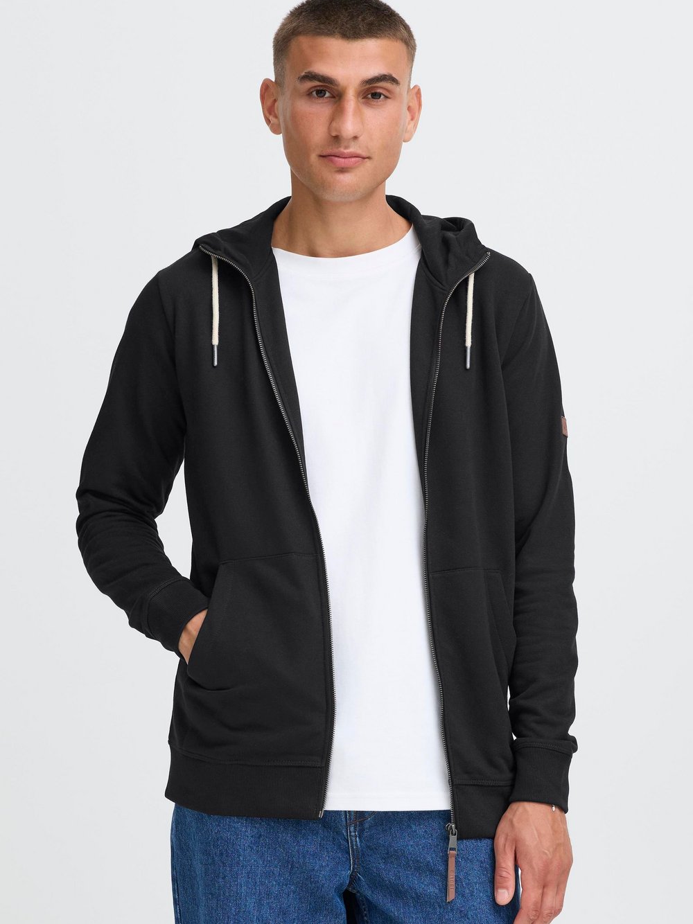 Solid Kapuzenfleecejacke Herren schwarz, XL