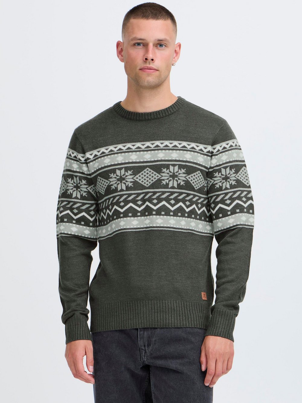 BLEND Strickpullover Herren grau gemustert, S
