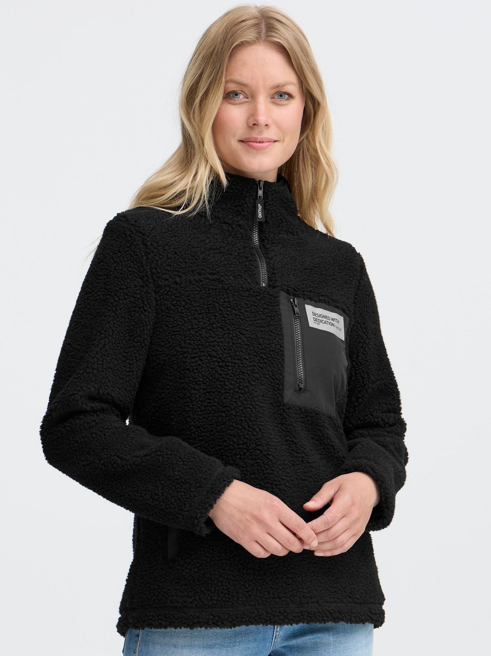 Thumbnail - OXMO Plüschjacke Damen schwarz, S