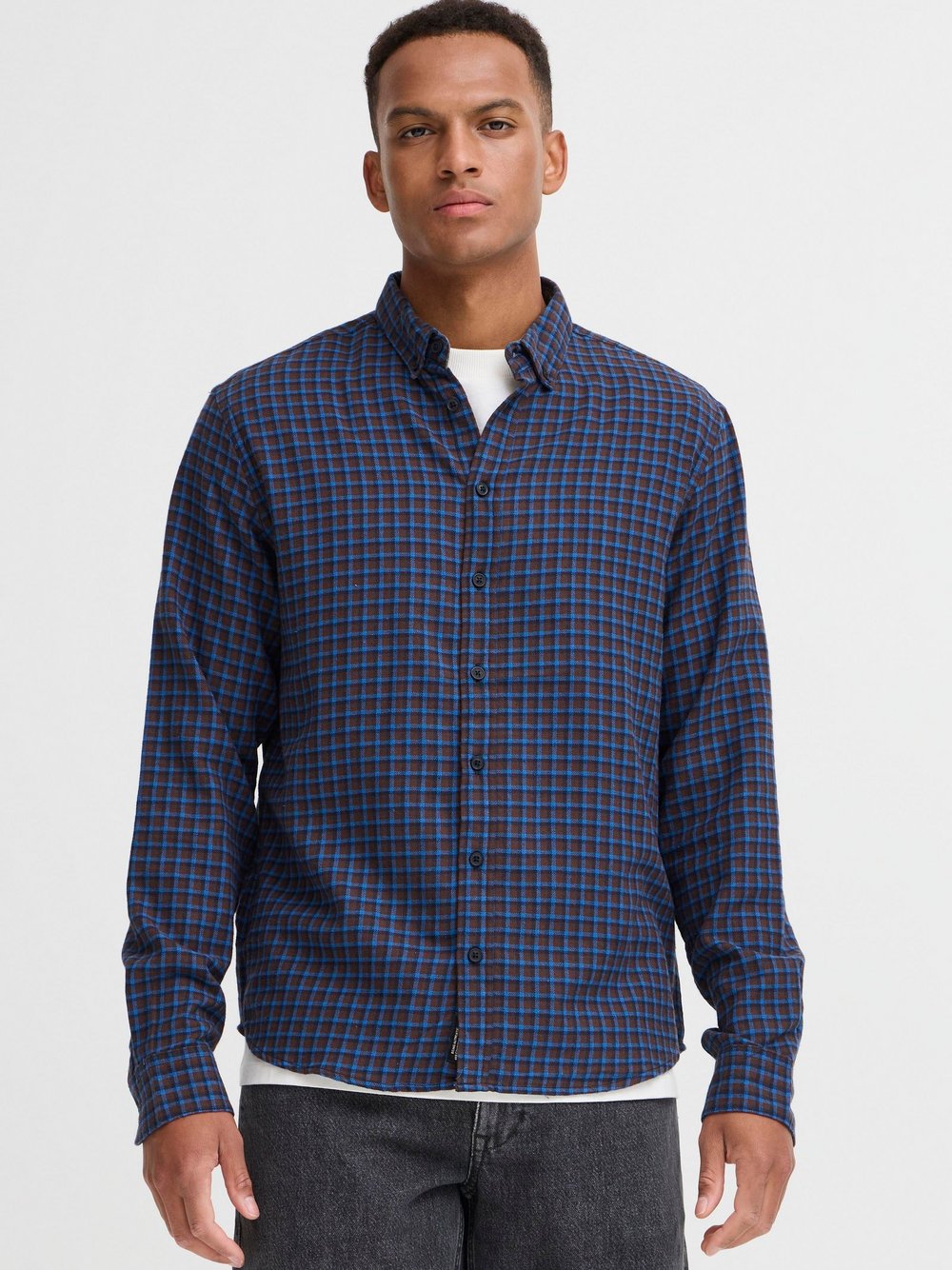 BLEND Flanellhemd Herren Regular Fit Baumwolle blau kariert, XXL