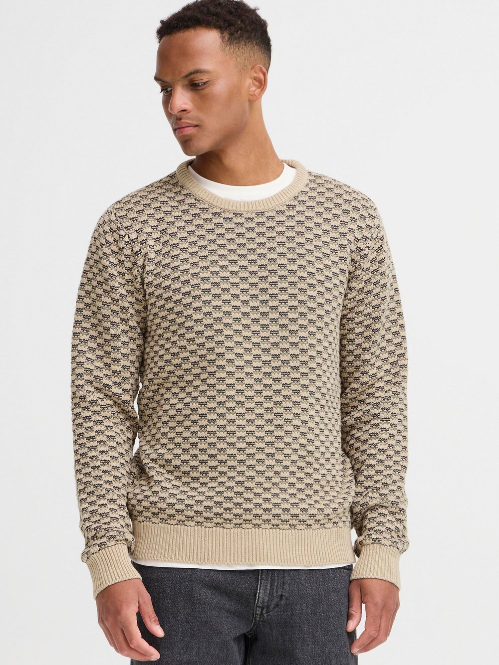 BLEND Strickpullover Herren Textil beige gemustert, M