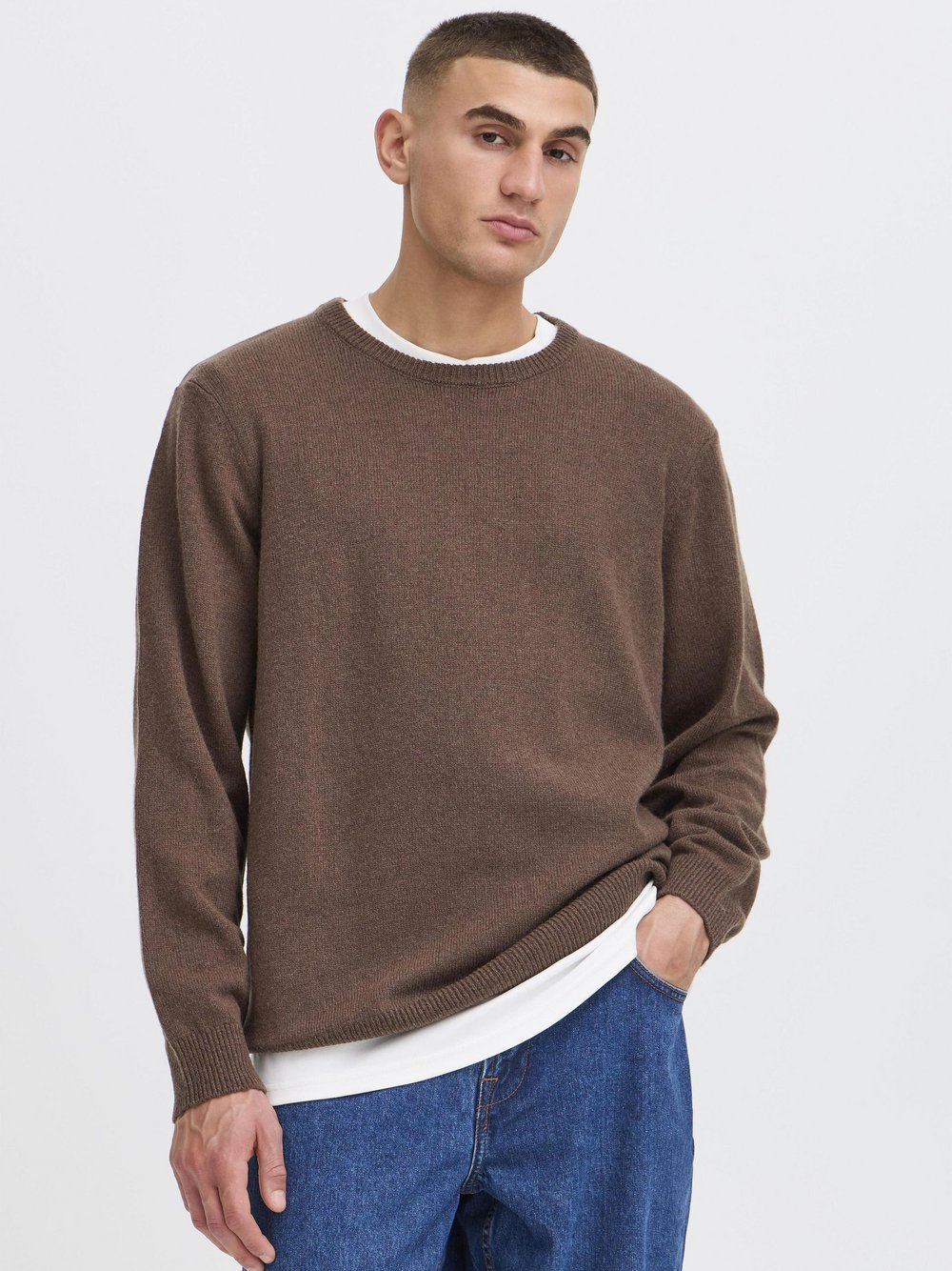Solid Strickpullover Herren Wolle braun meliert, XL