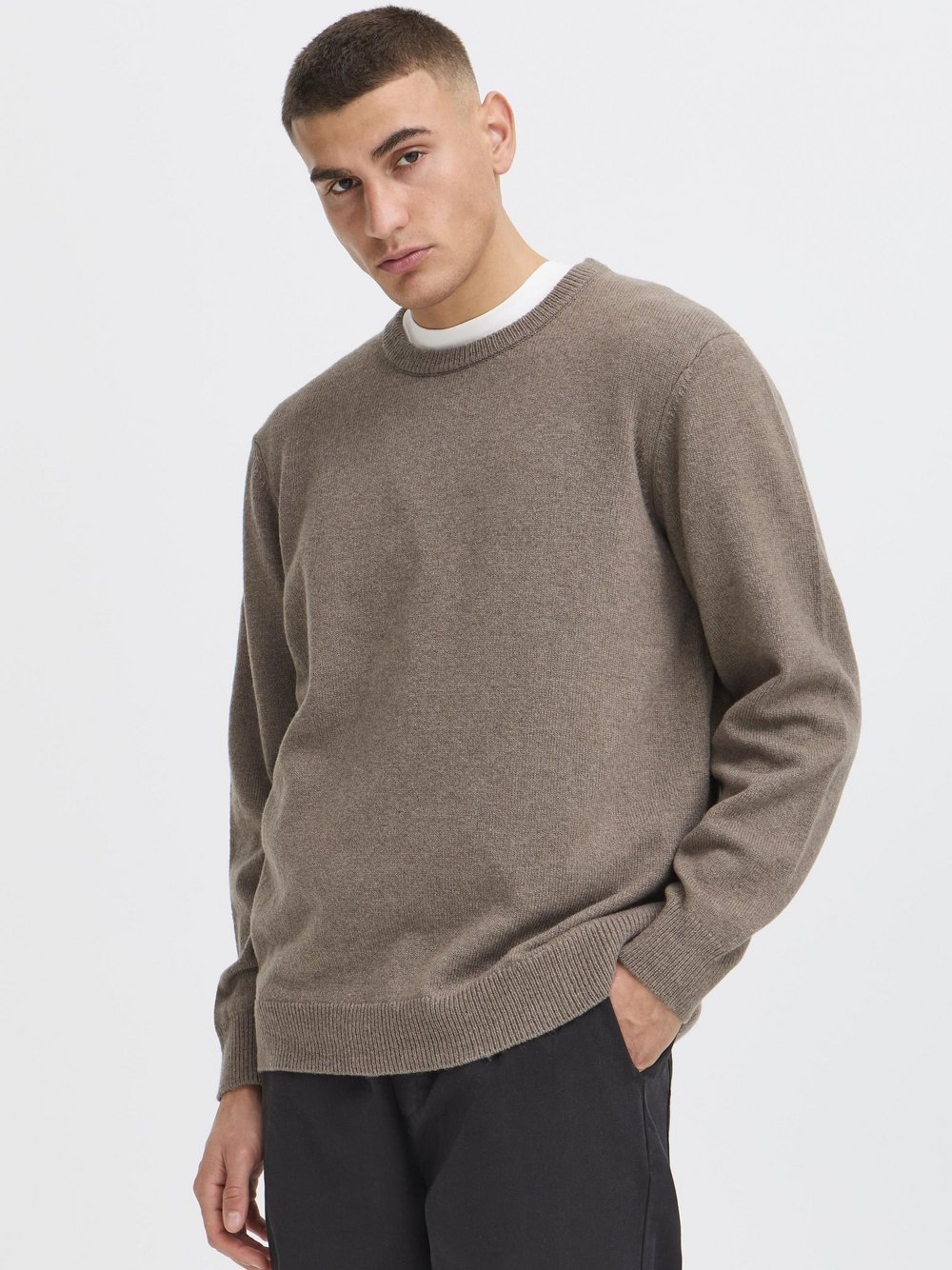 Solid Strickpullover Herren Wolle grün meliert, S
