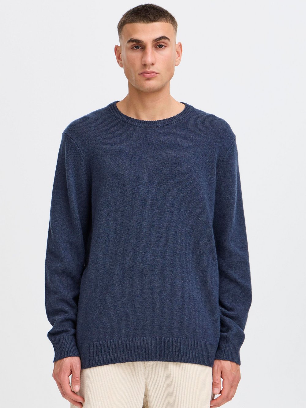 Solid Strickpullover Herren Wolle blau meliert, XXL