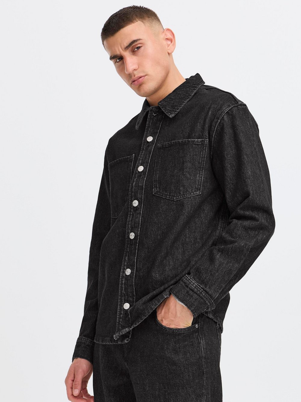 Solid Jeansjacke Herren Baumwolle schwarz, M