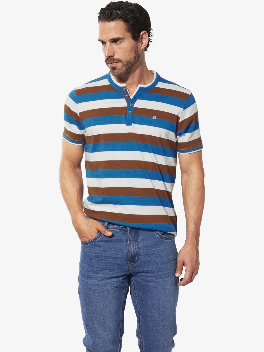 Thumbnail - BABISTA T-Shirt Herren Baumwolle weiß gestreift, L