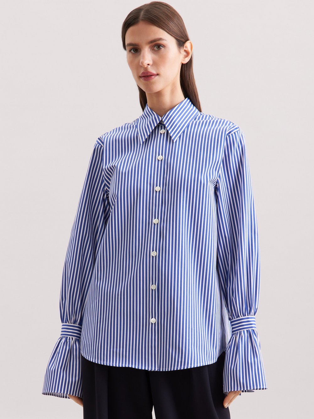 Seidensticker Hemdbluse Damen Baumwolle blau gestreift, 42