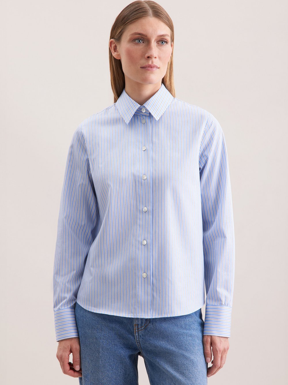 Seidensticker Hemdbluse Damen Baumwolle blau gestreift, 42