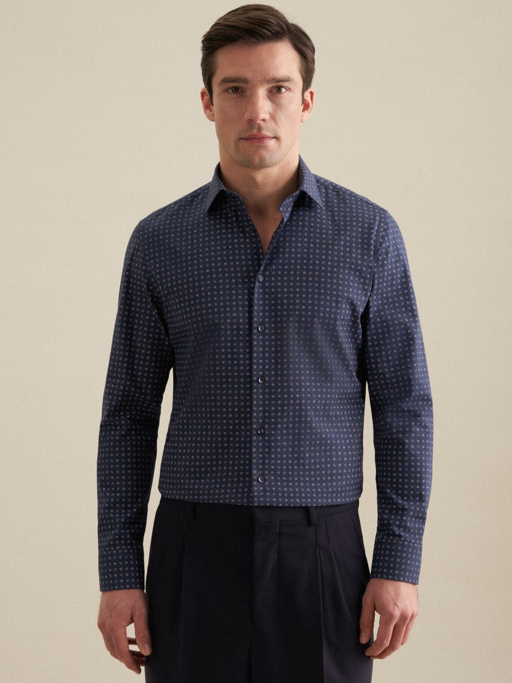 Seidensticker Flanellhemd Herren Slim Fit Baumwolle blau bedruckt, 42