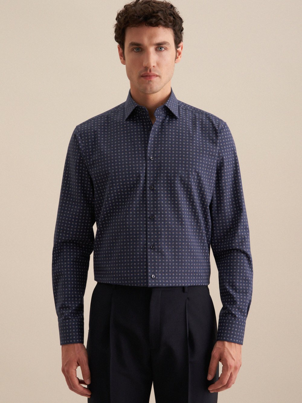 Seidensticker Flanellhemd Herren Regular Fit Baumwolle blau bedruckt, 44