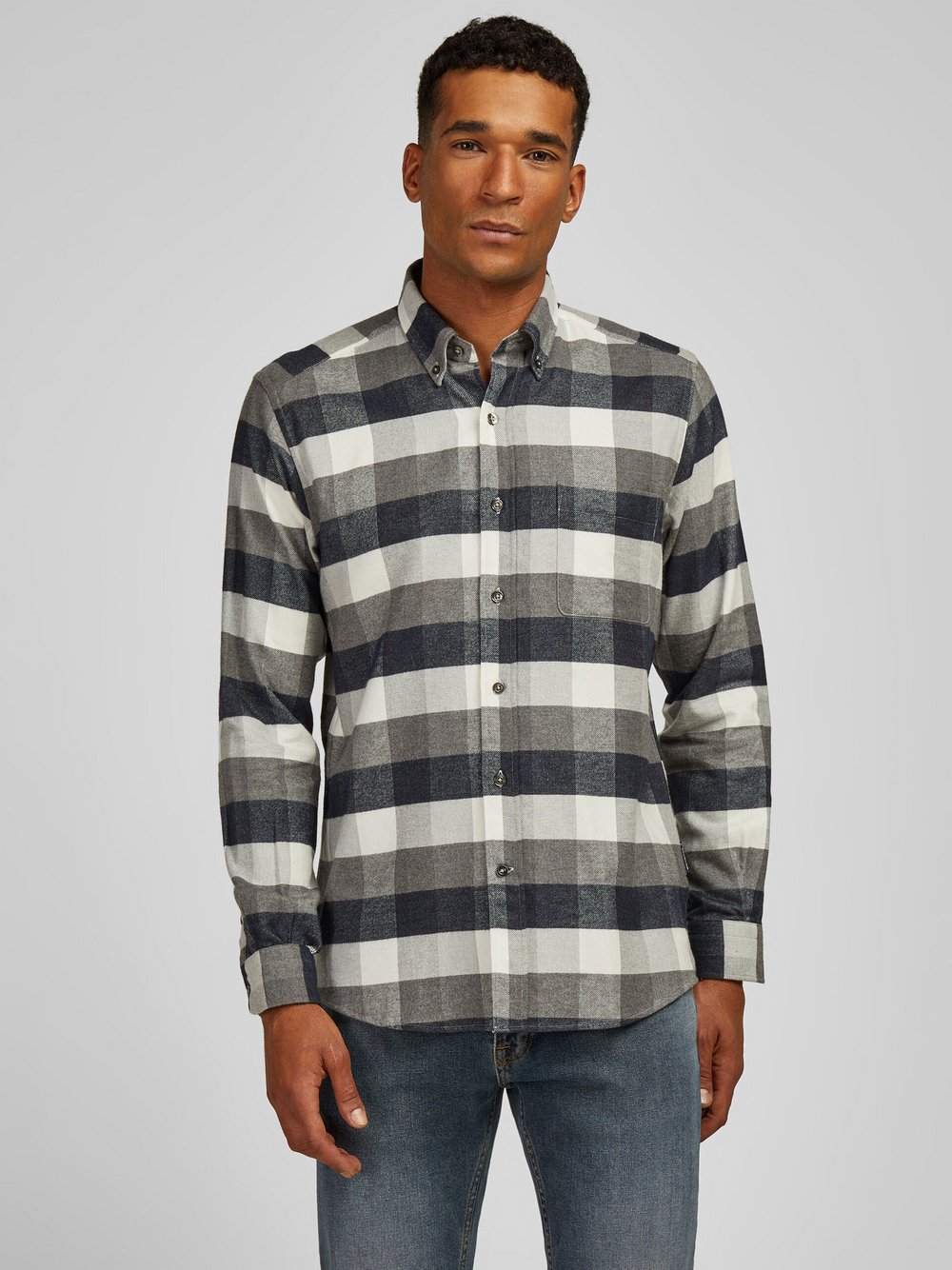 Daniel Hechter Hemd Herren Regular Fit Baumwolle grau kariert, XXL