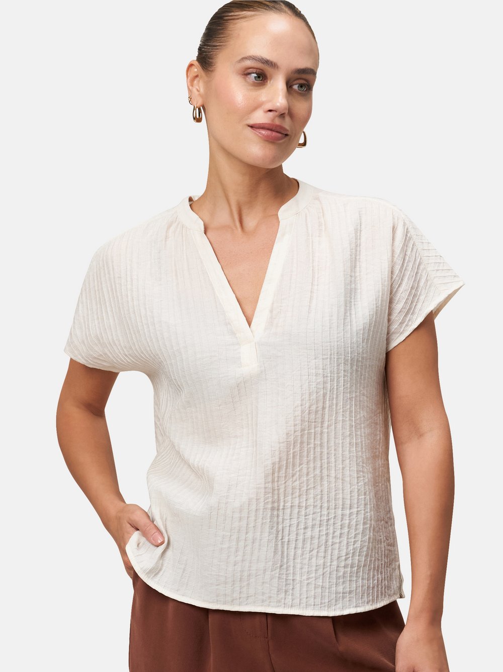 zero Crinkle-Bluse Damen Viskose weiß, 34