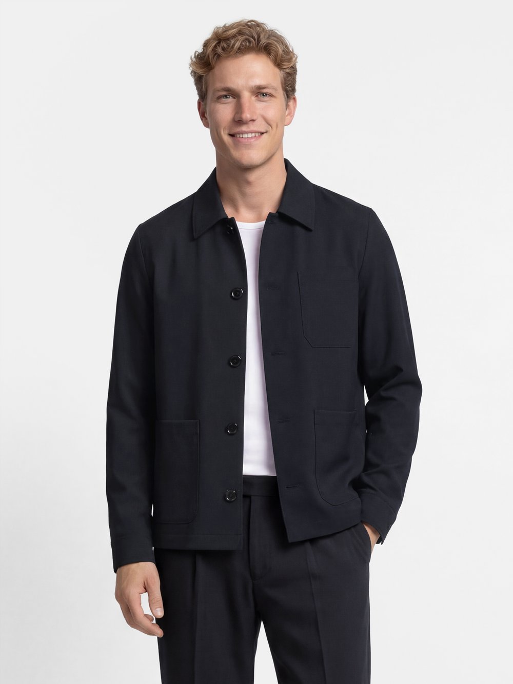 Finshley & Harding London Baukasten-Overshirt Herren Comfort Fit blau, 48