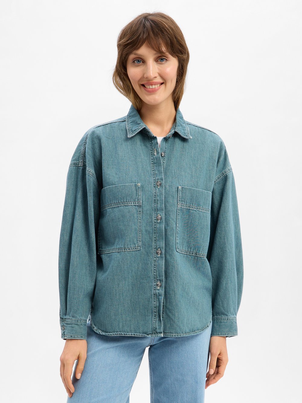 american vintage Jeansbluse Damen Baumwolle blau, S