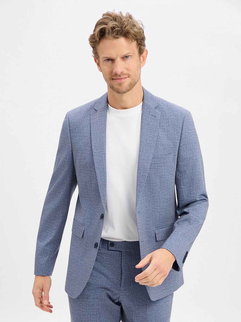 Finshley & Harding Baukasten-Sakko Herren Modern Fit blau meliert, 56