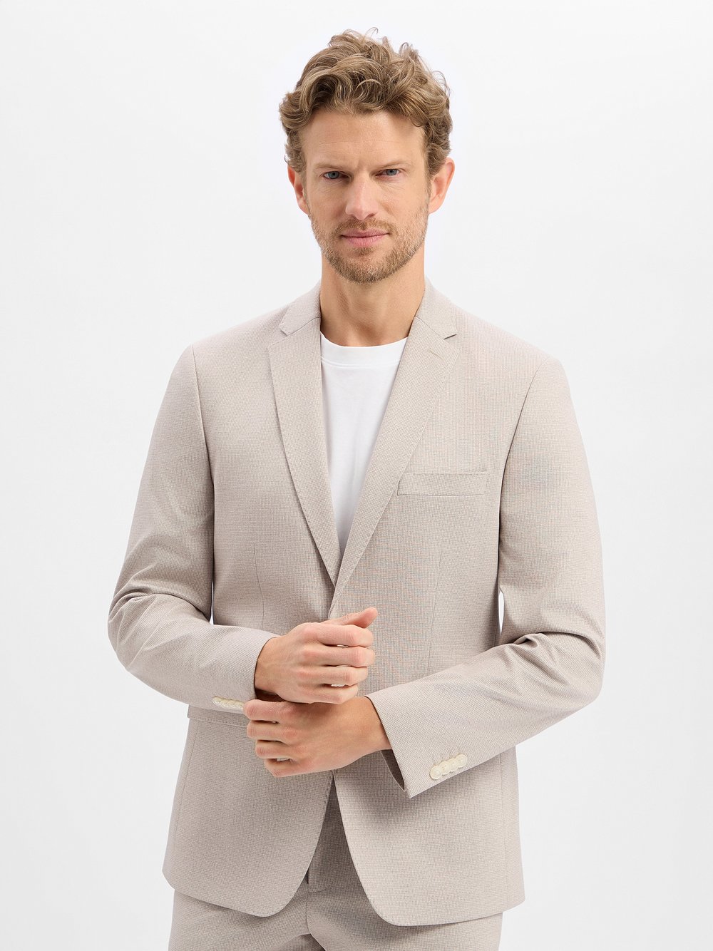 Finshley & Harding Baukasten-Sakko Herren Modern Fit beige meliert, 27