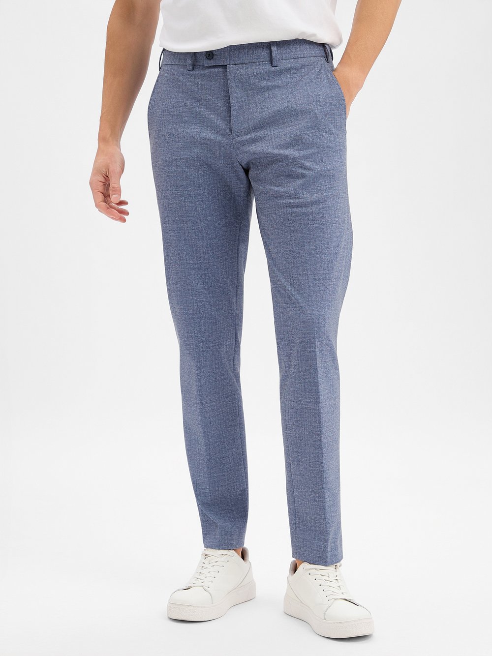 Finshley & Harding Baukasten-Anzughose Herren Modern Fit blau meliert, 52