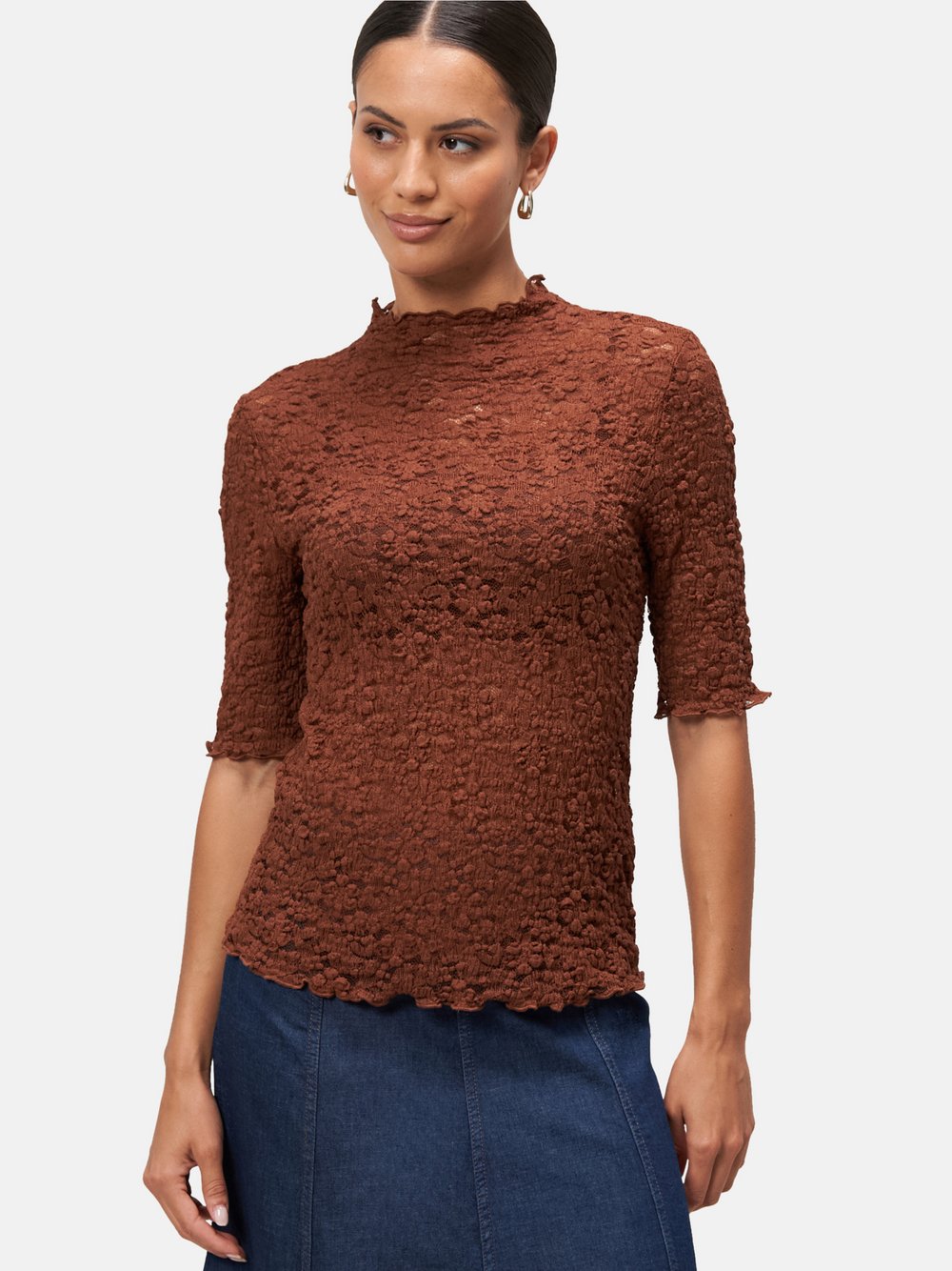zero Spitzenshirt Damen Baumwolle braun gemustert, 36