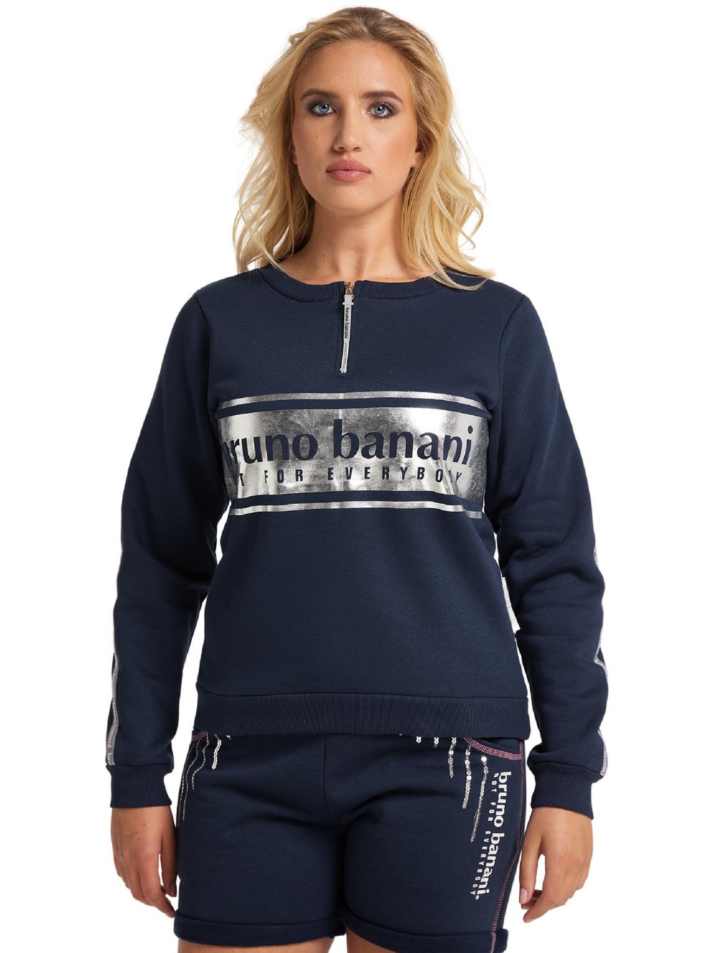 Thumbnail - Bruno Banani Langarmshirt Damen Baumwolle blau bedruckt, XXL