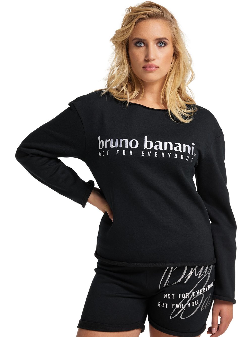Bruno Banani Langarmshirt Damen Baumwolle schwarz bedruckt, XXXL